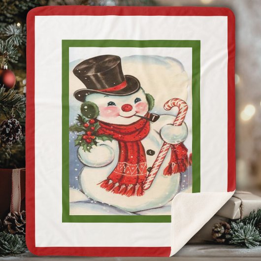 retro Jolly Snowman in hoge hoed Sherpa Deken