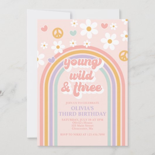 Retro Jong Wild en Drie Regenboog 3e Verjaardag Kaart (Voorkant)