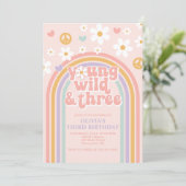 Retro Jong Wild en Drie Regenboog 3e Verjaardag Kaart (Staand voorkant)