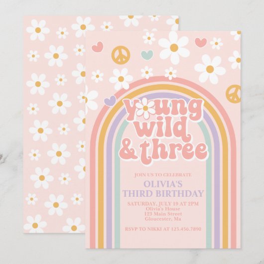 Retro Jong Wild en Drie Regenboog 3e Verjaardag Kaart (Voorkant / Achterkant)