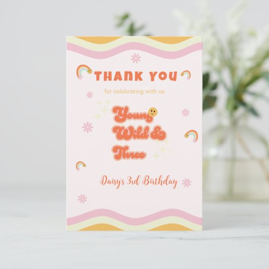 Retro Jong Wild en Drie Verjaardag Bedankkaart (Staand voorkant)