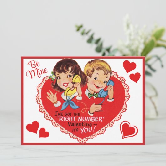 Retro Jongen Meisje Aangepaste Valentijnsdag Feestdagenkaart (Staand voorkant)