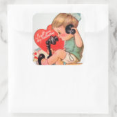 Retro  jongen Valentijn sticker (Tas)