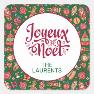 Retro Joyeux Noel Aangepast Vierkante Sticker