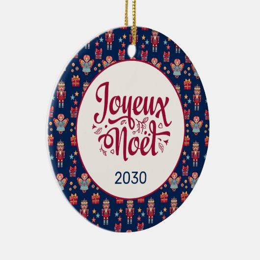 Retro Joyeux Noel Keramisch Ornament (Rechts)