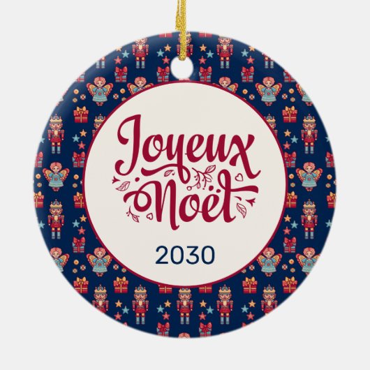 Retro Joyeux Noel Keramisch Ornament (Achterkant)