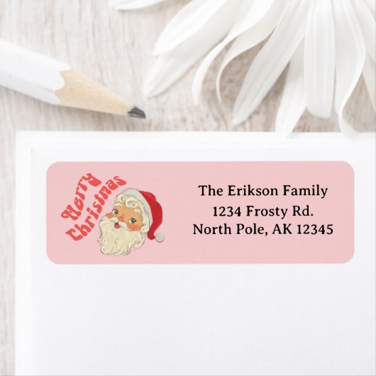 Retro Joyeux Noël Père Noël Étiquettes de adresse (En situation)