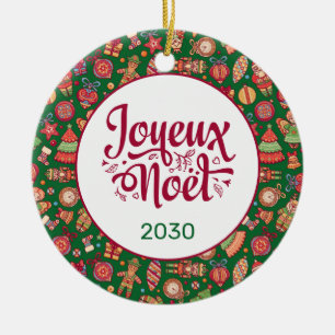 Retro Joyeux Noel Persoonlijk Keramisch Ornament
