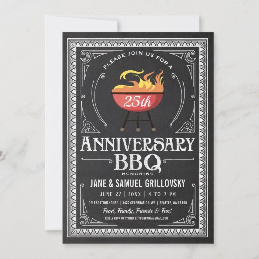 Retro Jubileum BBQ Invitations Chalkboard Kaart (Voorkant)