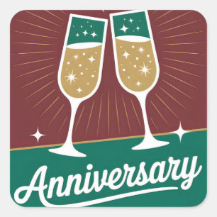 Retro jubileum grafisch met bruisende champagne vierkante sticker