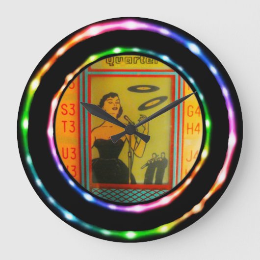 Retro Jukebox Fake Neon. Round Clock Grote Klok (Voorkant)