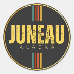 Retro Juneau Stad Alaska State 70s Groovy Ronde Sticker