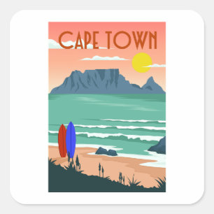 Retro Kaapstad Zuid-Afrika Tafelberg kunst Vierkante Sticker