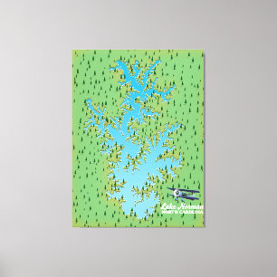 Retro-kaart van het meer Norman South Carolina Canvas Afdruk