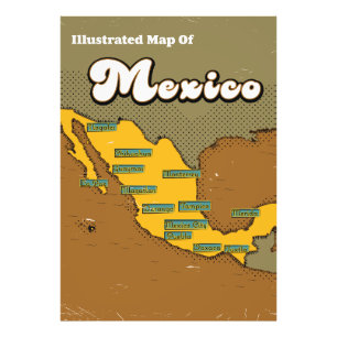 Retro kaart van Mexico Foto Afdruk