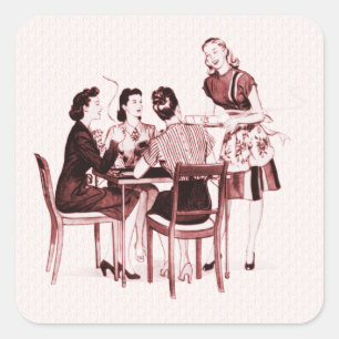 Retro-Kaarten en koffie Vierkante Sticker