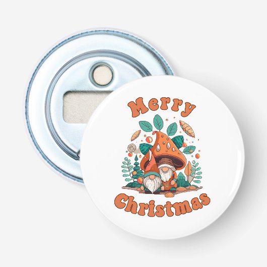 Retro Kabouter Kerstmis Button Flesopener (Voorkant)