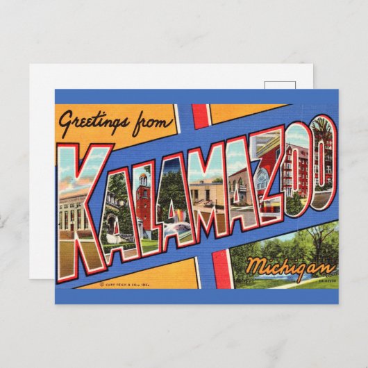 Retro Kalamazoo Michigan Groet Briefkaart (Voorkant / Achterkant)