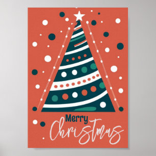 Retro kalligrafie minimalist Vrolijke kerstboom Poster