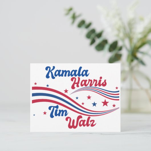 Retro Kamala Harris Tim Walz Blauw Rood Verkiezing Briefkaart (Staand voorkant)