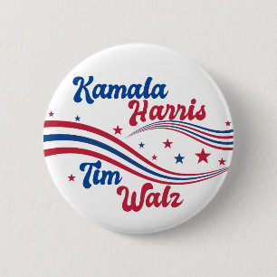 Retro Kamala Harris Tim Walz Blauw Rood Verkiezing Ronde Button 5,7 Cm