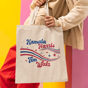 Retro Kamala Harris Tim Walz Schattigee verkiezing Tote Bag