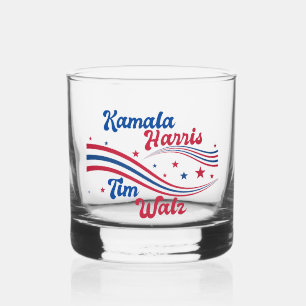 Retro Kamala Harris Tim Walz Schattigee verkiezing Whisky Glas
