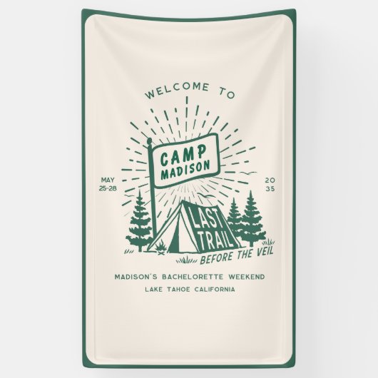 Retro Kamp Bachelorette Meisjes Camping Weekend Spandoek (Verticaal)