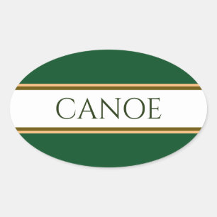 Retro Kampeer Groen Wit Bruin Strepen CANOE Ovale Sticker
