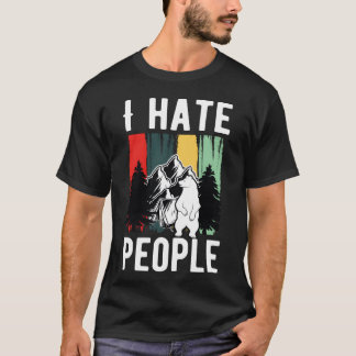 Retro kampeerpak van beer zegt ik haat mensen t-shirt
