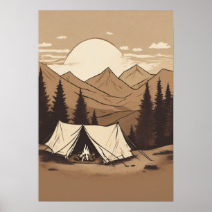 Retro kampeertent buiten wandelen avontuur natuur poster
