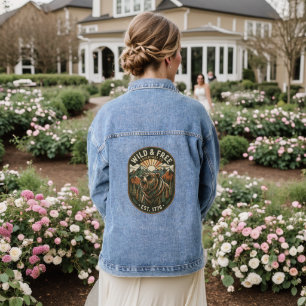 Retro kamperen wandelen outdoor natuur liefhebber denim jacket