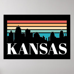 Retro Kansas City Silhouet Skyline Poster