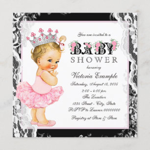 Retro kant roze zwart ballerina tutu baby shower kaart