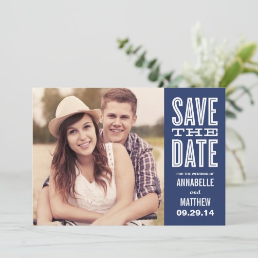 Retro Kant Streep | Bewaar de Datum Mededeling Save The Date (Staand voorkant)