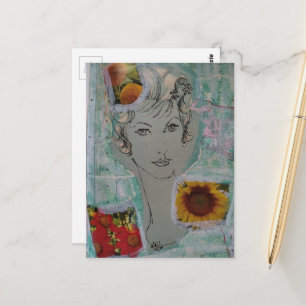 Retro kapsel uit de jaren 50 in blauw mixed media briefkaart