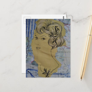 Retro kapsel vrouw en kaartcollage briefkaart