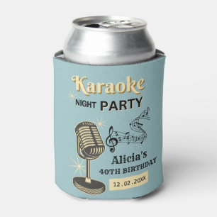 Retro Karaoke Nachtfeest Blauwgroen & Cream Verjaa Blikjeskoeler