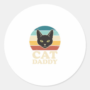 Retro Kat Daddy Zwarte Kat Retro Zonsondergang Shi Ronde Sticker