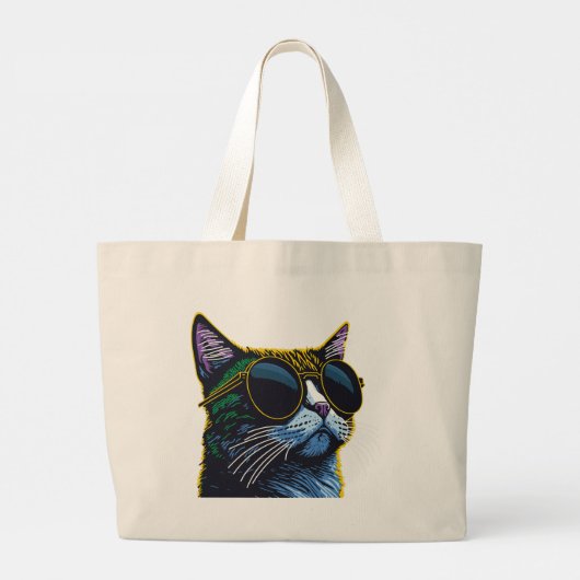 Retro kat: gele glazen charme grote tote bag (Achterkant)