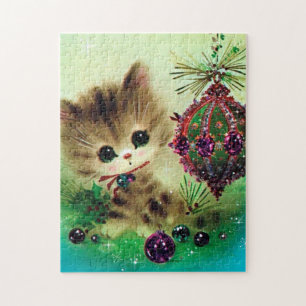 Retro  Kat kerstfeestelijke puzzel