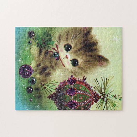 Retro  Kat kerstfeestelijke puzzel Legpuzzel (Horizontaal)
