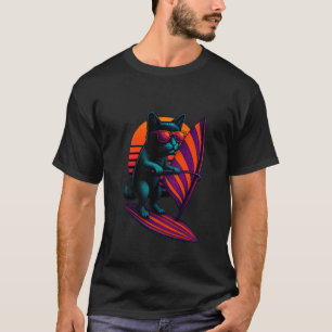 Retro kat met gestreepte zeil windsurfen surfer t-shirt