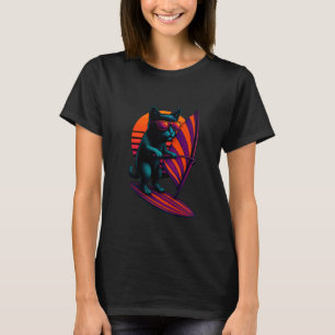 Retro kat met gestreepte zeil windsurfen surfer t-shirt