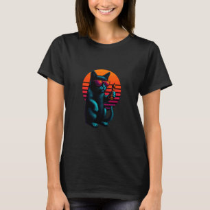 Retro kat met schaakstuk schaakspeler t-shirt