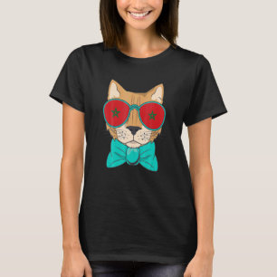 Retro kat met zonnebril en Marokkaanse vlag T-shirt