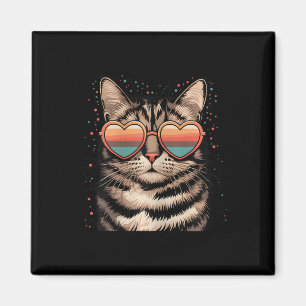 Retro kat met zonnebril Hart Liefde Schattige kat Magneet