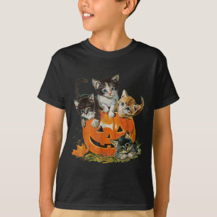 Retro kat pompoen Halloween bloemen uit de jaren 9 T-shirt