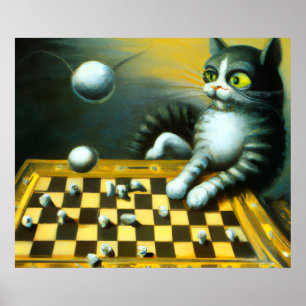 RETRO KAT SPEELT SCHAAK WHIMSICHE DECORATIE