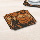 /retro kat, spook, pompoen & heks kartonnen onderzetters (Gekanteld)